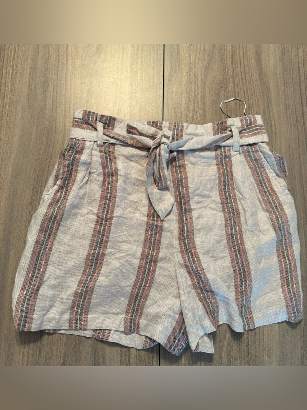 Angie High-Waist Striped Tie-Belt Shorts - Pink & Cream
